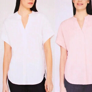 Nicole‎ Miller cap sleeve v-notched neckline linen top size Small
